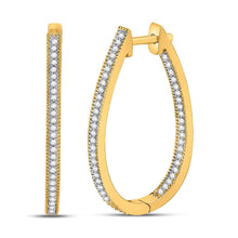 Load image into Gallery viewer, Radiant Glow: 10kt Yellow Gold Diamond Oblong Hoop Earrings  Top View from Splendid Jewellery