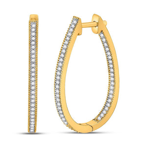 Earrings | 10kt Yellow Gold Womens Round Diamond Oblong Hoop Earrings 1/3 Cttw | Splendid Jewellery GND