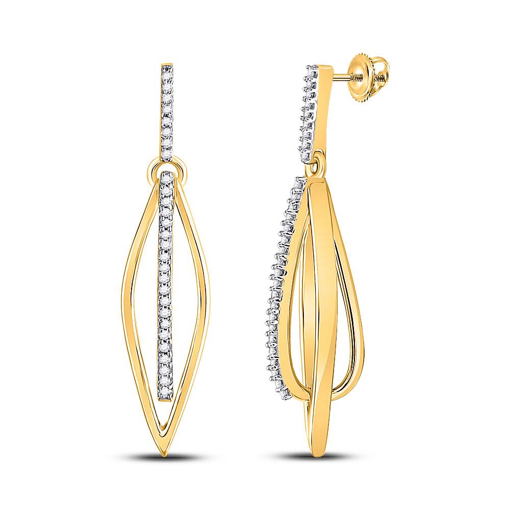 Earrings | 10kt Yellow Gold Womens Round Diamond Oblong Oval Stick Dangle Earrings 1/6 Cttw | Splendid Jewellery GND