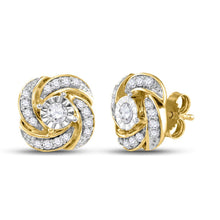 Load image into Gallery viewer, 10kt Golden Pinwheel Diamond Earrings: A Whimsical Sparkle  Top View from Splendid Jewellery