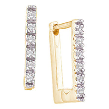 Load image into Gallery viewer, Sparkling 10kt Yellow Gold Diamond Rectangle Hoop Earrings  Top View from Splendid Jewellery