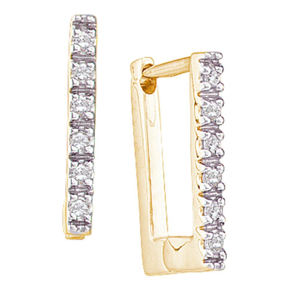 Earrings | 10kt Yellow Gold Womens Round Diamond Rectangle Notched-post Hoop Earrings 1/20 Cttw | Splendid Jewellery GND