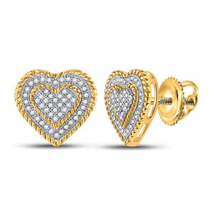 Earrings | 10kt Yellow Gold Womens Round Diamond Roped Heart Cluster Earrings 1/3 Cttw | Splendid Jewellery GND
