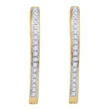 Load image into Gallery viewer, Radiant Brilliance: 10kt Yellow Gold Diamond Single Row Hoop Earrings  Top View from Splendid Jewellery