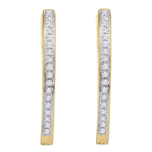 Earrings | 10kt Yellow Gold Womens Round Diamond Single Row Hoop Earrings 1/10 Cttw | Splendid Jewellery GND