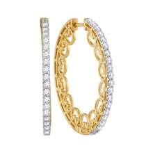 Load image into Gallery viewer, Dazzling Brilliance: 10kt Yellow Gold Diamond Pave Hoop Earrings  Top View from Splendid Jewellery