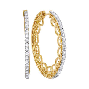 Earrings | 10kt Yellow Gold Womens Round Diamond Single Row Luxury Hoop Earrings 1 Cttw | Splendid Jewellery GND