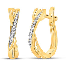 Load image into Gallery viewer, 10kt Yellow Gold Diamond Crossover Hoop Earrings - A Radiant Touch of Elegance  Top View from Splendid Jewellery
