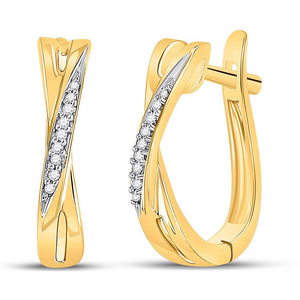 Earrings | 10kt Yellow Gold Womens Round Diamond Slender Crossover Hoop Earrings 1/20 Cttw | Splendid Jewellery GND