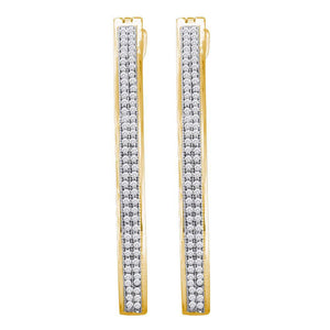 Earrings | 10kt Yellow Gold Womens Round Diamond Slender Double Row Hoop Earrings 1/2 Cttw | Splendid Jewellery GND