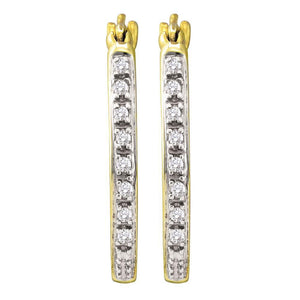 Earrings | 10kt Yellow Gold Womens Round Diamond Slender Single Row Hoop Earrings 1/8 Cttw | Splendid Jewellery GND