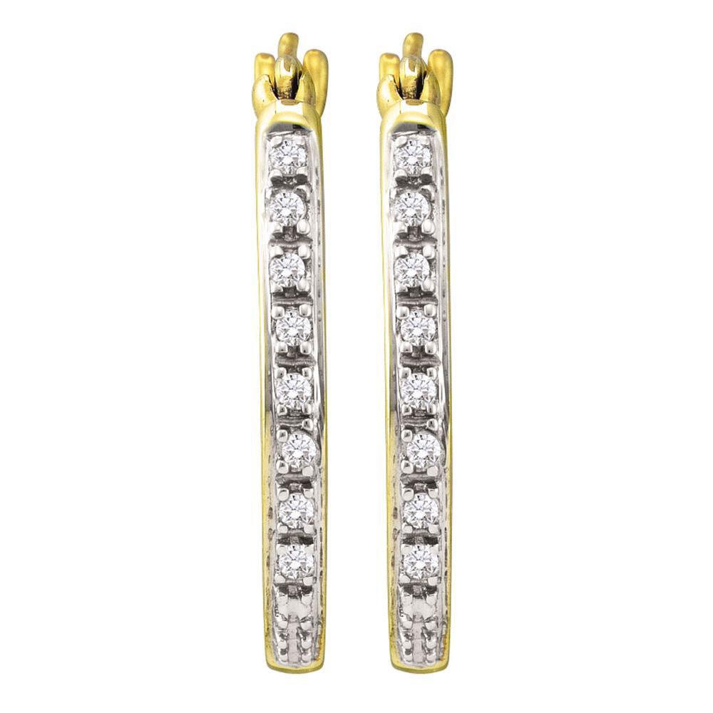Earrings | 10kt Yellow Gold Womens Round Diamond Slender Single Row Hoop Earrings 1/8 Cttw | Splendid Jewellery GND