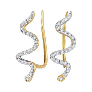 Earrings | 10kt Yellow Gold Womens Round Diamond Snake Climber Earrings 1/6 Cttw | Splendid Jewellery GND