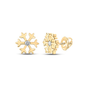 Earrings | 10kt Yellow Gold Womens Round Diamond Snowflake Fashion Earrings 1/20 Cttw | Splendid Jewellery GND
