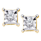 Radiant Brilliance: 10kt Yellow Gold Round Diamond Solitaire Earrings  Top View from Splendid Jewellery