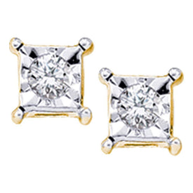 Radiant Brilliance: 10kt Yellow Gold Round Diamond Solitaire Earrings  Top View from Splendid Jewellery