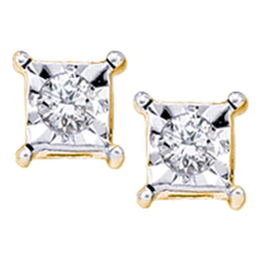 Earrings | 10kt Yellow Gold Womens Round Diamond Solitaire Earrings 1/20 Cttw | Splendid Jewellery GND