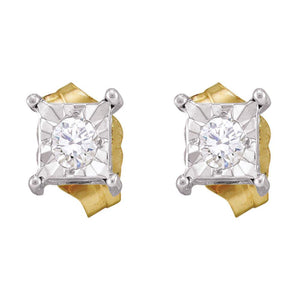Earrings | 10kt Yellow Gold Womens Round Diamond Solitaire Earrings 1/8 Cttw | Splendid Jewellery GND