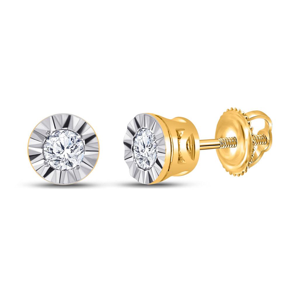 Earrings | 10kt Yellow Gold Womens Round Diamond Solitaire Illusion-set Stud Earrings 1/10 Cttw | Splendid Jewellery GND