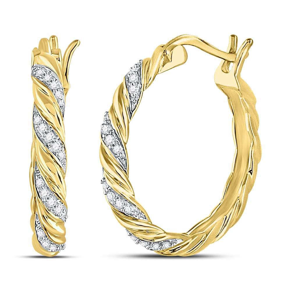 Earrings | 10kt Yellow Gold Womens Round Diamond Spiral Stripe Hoop Earrings 1/10 Cttw | Splendid Jewellery GND