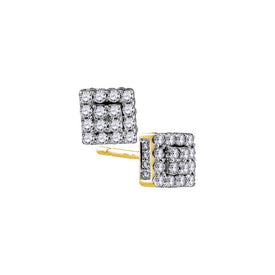 Sparkling 10kt Yellow Gold Diamond Square Cluster Earrings  Top View from Splendid Jewellery