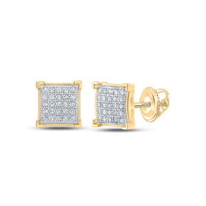Earrings | 10kt Yellow Gold Womens Round Diamond Square Cluster Earrings 1/6 Cttw | Splendid Jewellery GND