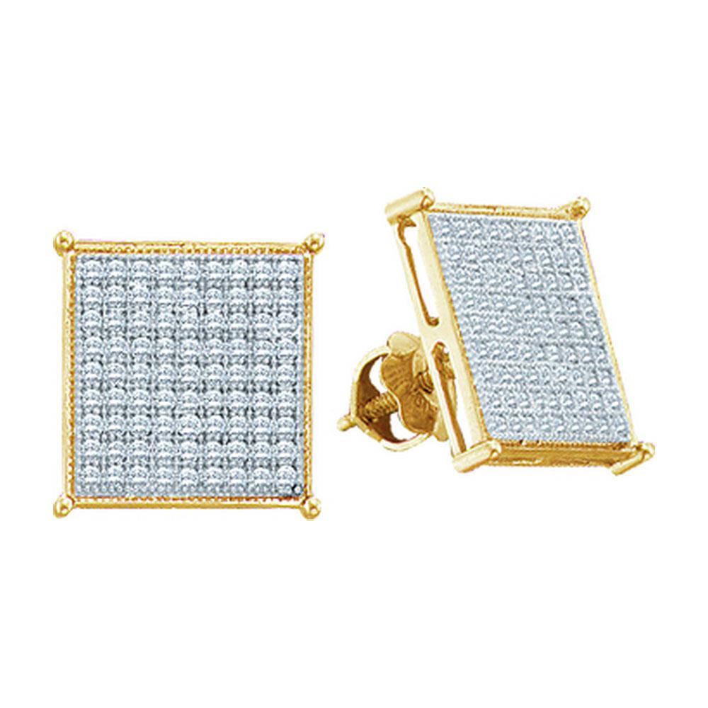 Earrings | 10kt Yellow Gold Womens Round Diamond Square Cluster Stud Earrings 3/8 Cttw | Splendid Jewellery GND