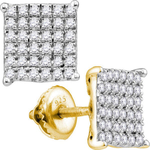Earrings | 10kt Yellow Gold Womens Round Diamond Square Earrings 1 Cttw | Splendid Jewellery GND