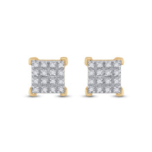 Load image into Gallery viewer, 10kt Yellow Gold Square Diamond Earrings: A Timeless Masterpiece - Side View