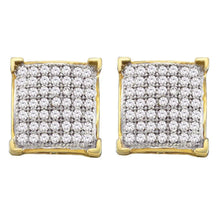 Load image into Gallery viewer, Radiant Brilliance: 10kt Yellow Gold Womens Round Diamond Square Earrings  Top View from Splendid Jewellery