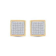Load image into Gallery viewer, Radiant Spark 10kt Yellow Gold Womens Round Diamond Square Earrings - Side View