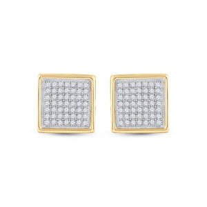 Earrings | 10kt Yellow Gold Womens Round Diamond Square Earrings 1/3 Cttw | Splendid Jewellery GND