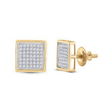Load image into Gallery viewer, Radiant Spark 10kt Yellow Gold Womens Round Diamond Square Earrings - Top View