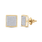 Radiant Spark 10kt Yellow Gold Womens Round Diamond Square Earrings - Top View