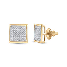 Radiant Spark 10kt Yellow Gold Womens Round Diamond Square Earrings - Top View