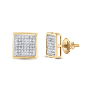 Earrings | 10kt Yellow Gold Womens Round Diamond Square Earrings 1/3 Cttw | Splendid Jewellery GND