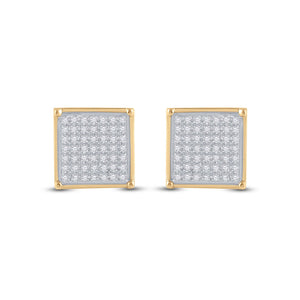 Earrings | 10kt Yellow Gold Womens Round Diamond Square Earrings 1/3 Cttw | Splendid Jewellery GND