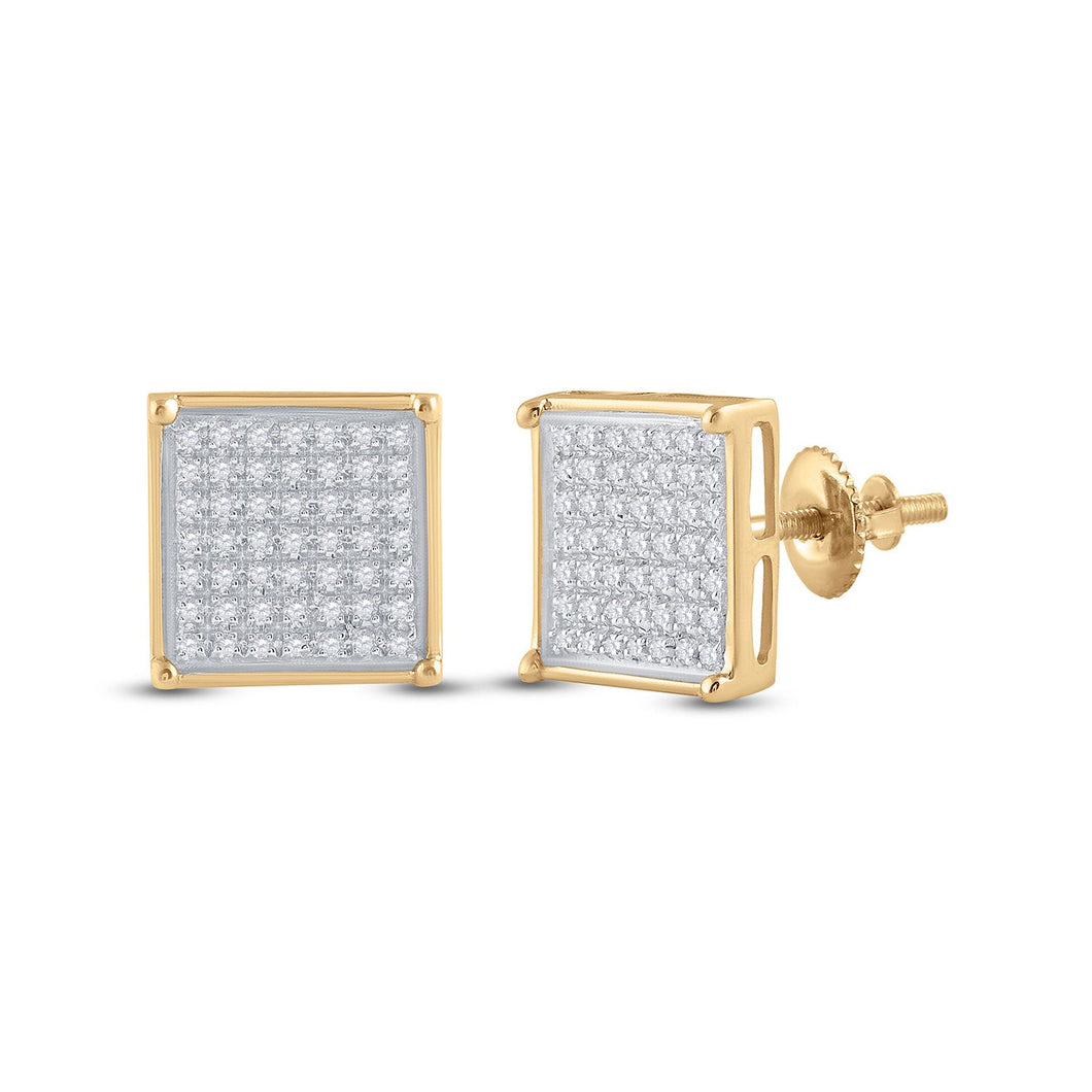 Earrings | 10kt Yellow Gold Womens Round Diamond Square Earrings 1/3 Cttw | Splendid Jewellery GND