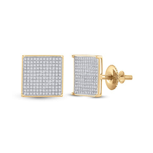 Earrings | 10kt Yellow Gold Womens Round Diamond Square Earrings 7/8 Cttw | Splendid Jewellery GND