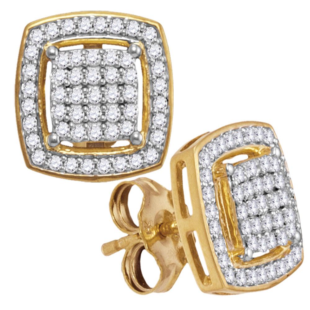 Earrings | 10kt Yellow Gold Womens Round Diamond Square Frame Cluster Earrings 1/3 Cttw | Splendid Jewellery GND