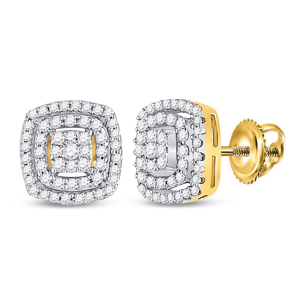 Earrings | 10kt Yellow Gold Womens Round Diamond Square Frame Cluster Earrings 1/4 Cttw | Splendid Jewellery GND