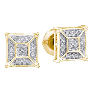 Earrings | 10kt Yellow Gold Womens Round Diamond Square Geomteric Cluster Earrings 1/10 Cttw | Splendid Jewellery GND