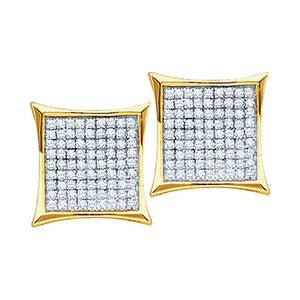 Earrings | 10kt Yellow Gold Womens Round Diamond Square Kite Cluster Earrings 1/10 Cttw | Splendid Jewellery GND
