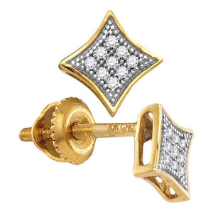 Earrings | 10kt Yellow Gold Womens Round Diamond Square Kite Cluster Earrings 1/20 Cttw | Splendid Jewellery GND
