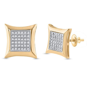 Earrings | 10kt Yellow Gold Womens Round Diamond Square Kite Cluster Earrings 1/5 Cttw | Splendid Jewellery GND