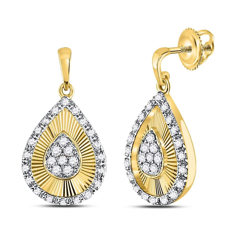 Earrings | 10kt Yellow Gold Womens Round Diamond Teardrop Dangle Earrings 1/3 Cttw | Splendid Jewellery GND