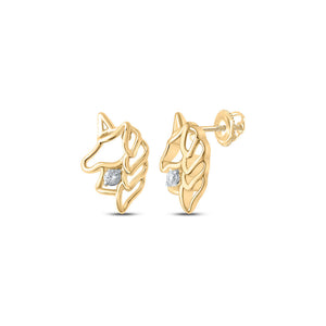 Earrings | 10kt Yellow Gold Womens Round Diamond Unicorn Earrings 1/20 Cttw | Splendid Jewellery GND