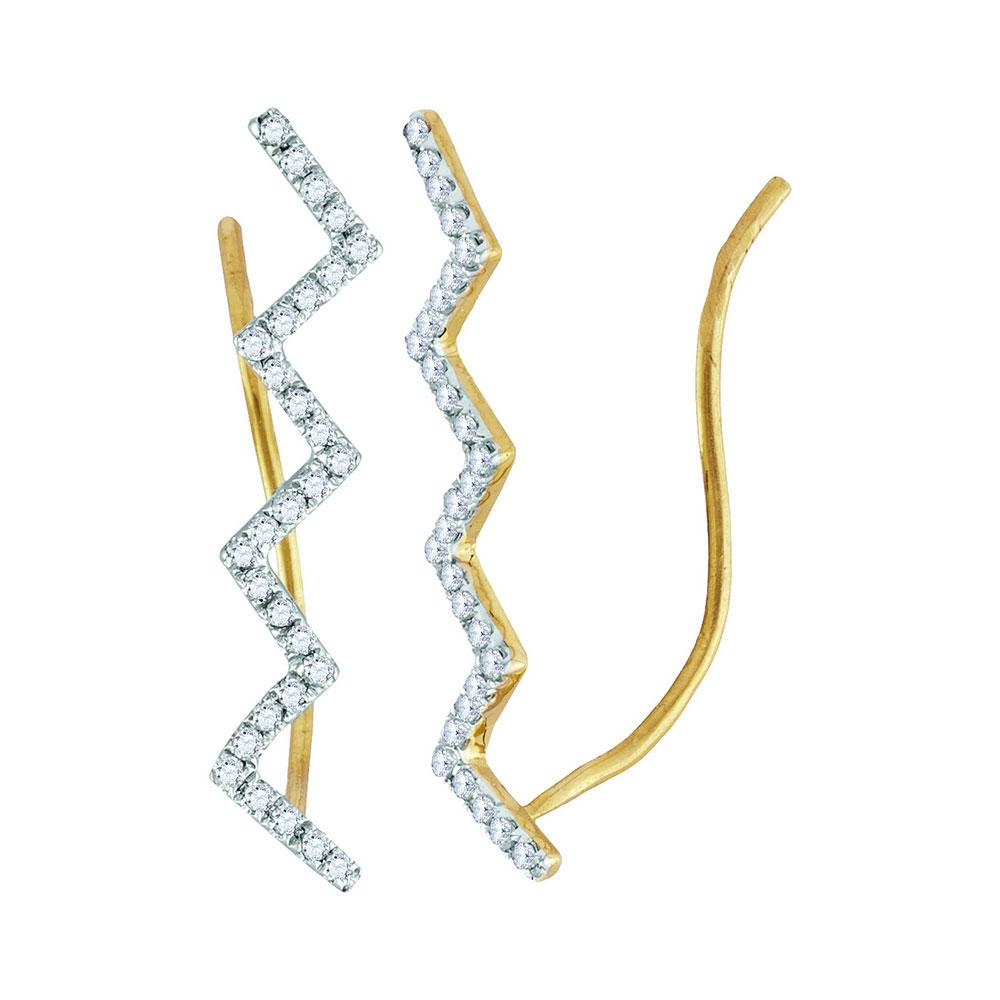 Earrings | 10kt Yellow Gold Womens Round Diamond Zig Zag Climber Earrings 1/6 Cttw | Splendid Jewellery GND