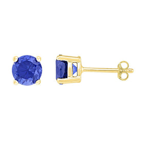Captivating Blue Sparkle 10kt Yellow Gold Sapphire Solitaire Earrings  Top View from Splendid Jewellery