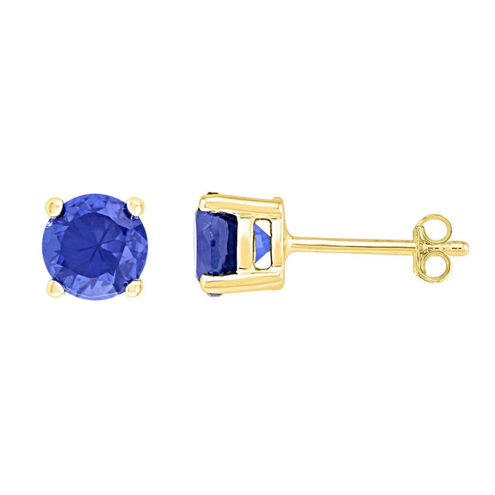 Earrings | 10kt Yellow Gold Womens Round Lab-Created Blue Sapphire Solitaire Earrings 2 Cttw | Splendid Jewellery GND